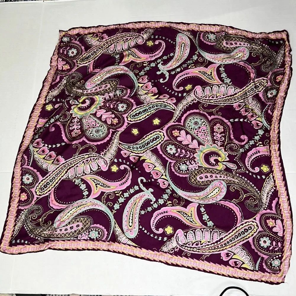 Silk Paisley square purple and pink scarf EUC